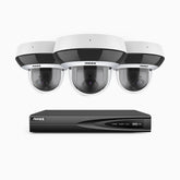 HZ504P - 4 Channel 3 Cameras PTZ PoE Security System, 3K Super HD, 4X Optical Zoom, IK10 Vandal-Resistant, 2.8-12 mm Lens, Intelligent Behavior Analysis, Color Night Vision & Anti-Fog